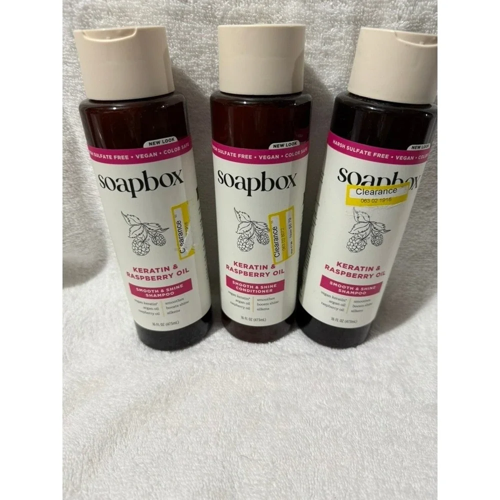 Soapbox Keratin & Raspberry Oil Smooth & Shine Shampoo & Conditioner Set 3 Pack